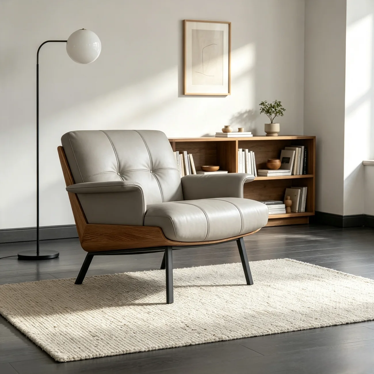 Modern Tufted Microfiber Leather Accent Chair with Arms Image - 7 | homeyfad
