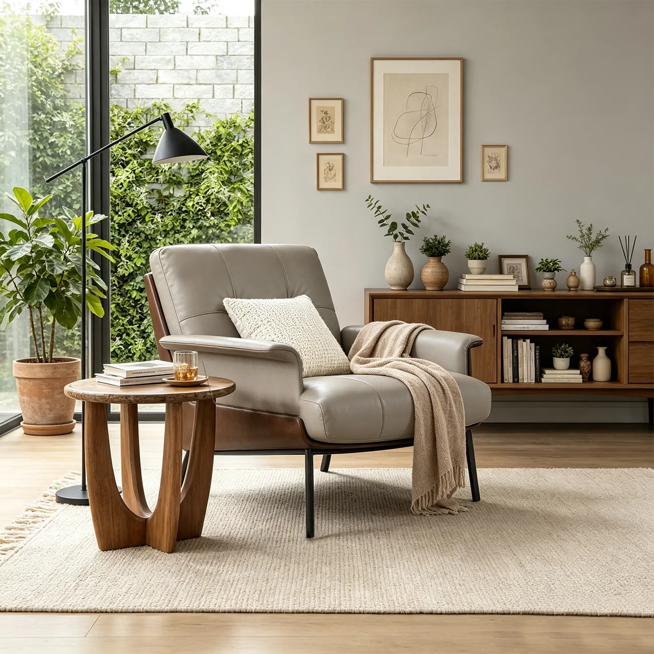 Modern Tufted Microfiber Leather Accent Chair with Arms Image - 3 | homeyfad