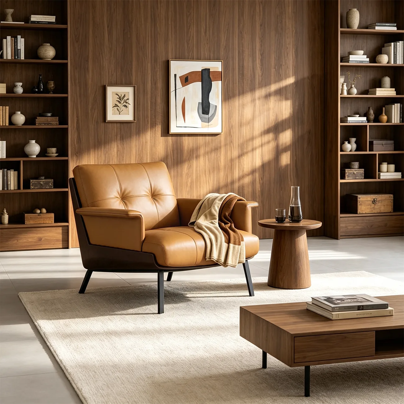 Modern Tufted Microfiber Leather Accent Chair with Arms Image - 4 | homeyfad