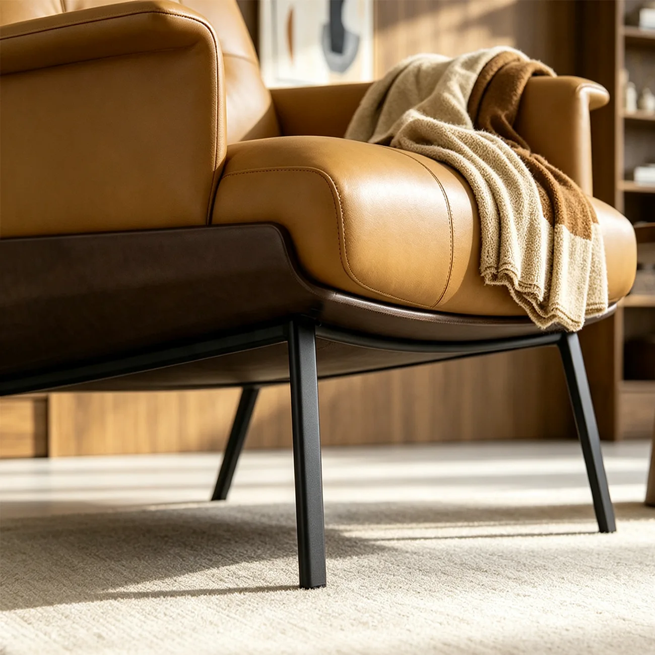 Modern Tufted Microfiber Leather Accent Chair with Arms Image - 9 | homeyfad