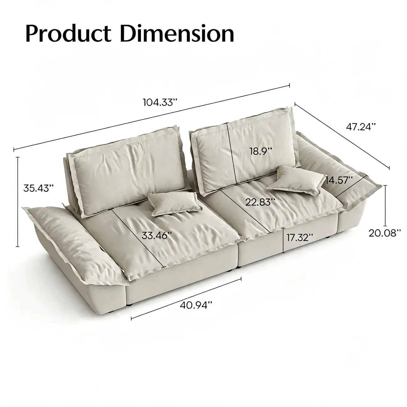 Beige Low-profile Cloud Sofa With Adjustable Backrest And Pillows Image - 18 | homeyfad