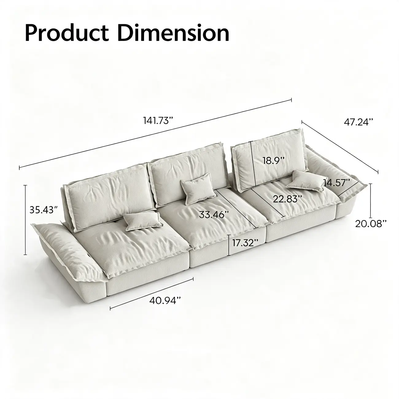 Beige Low-profile Cloud Sofa With Adjustable Backrest And Pillows #size | homeyfad