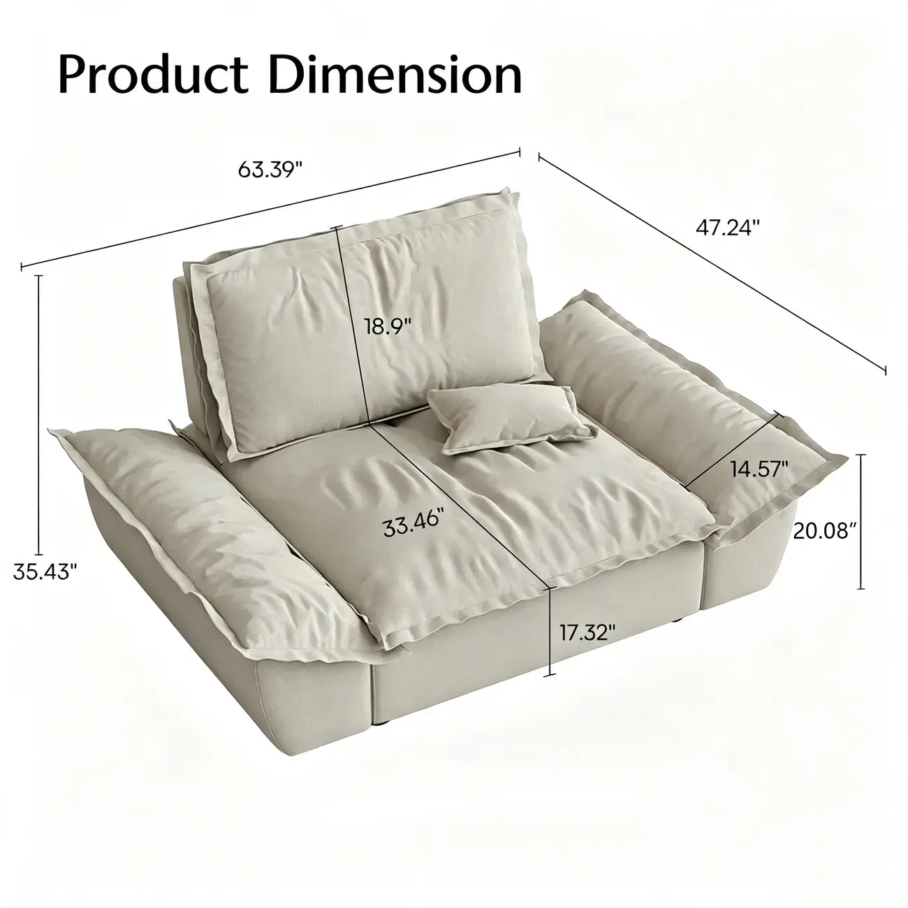Beige Low-profile Cloud Sofa With Adjustable Backrest And Pillows Image - 19 | homeyfad
