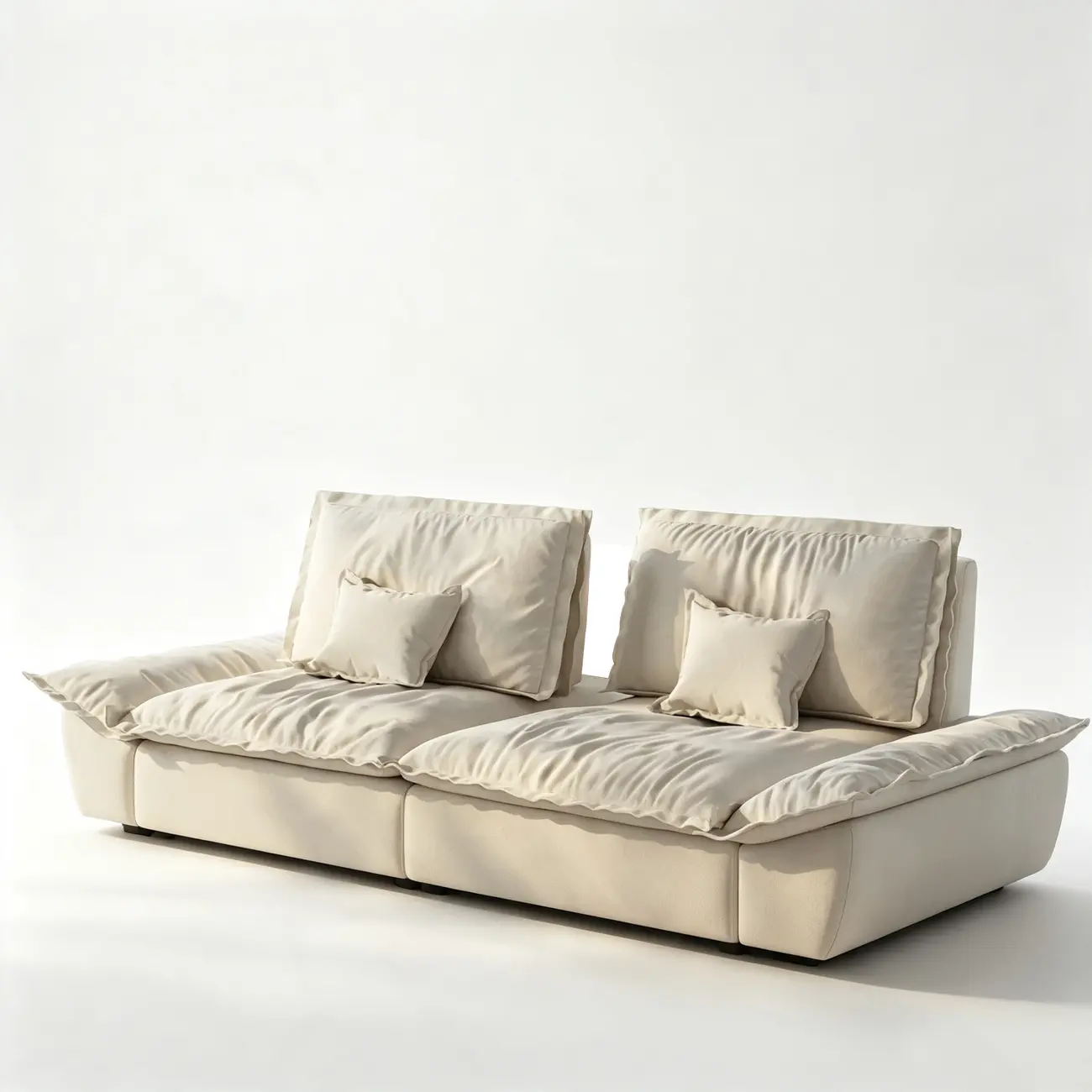 Beige Low-profile Cloud Sofa With Adjustable Backrest And Pillows Image - 2 | homeyfad
