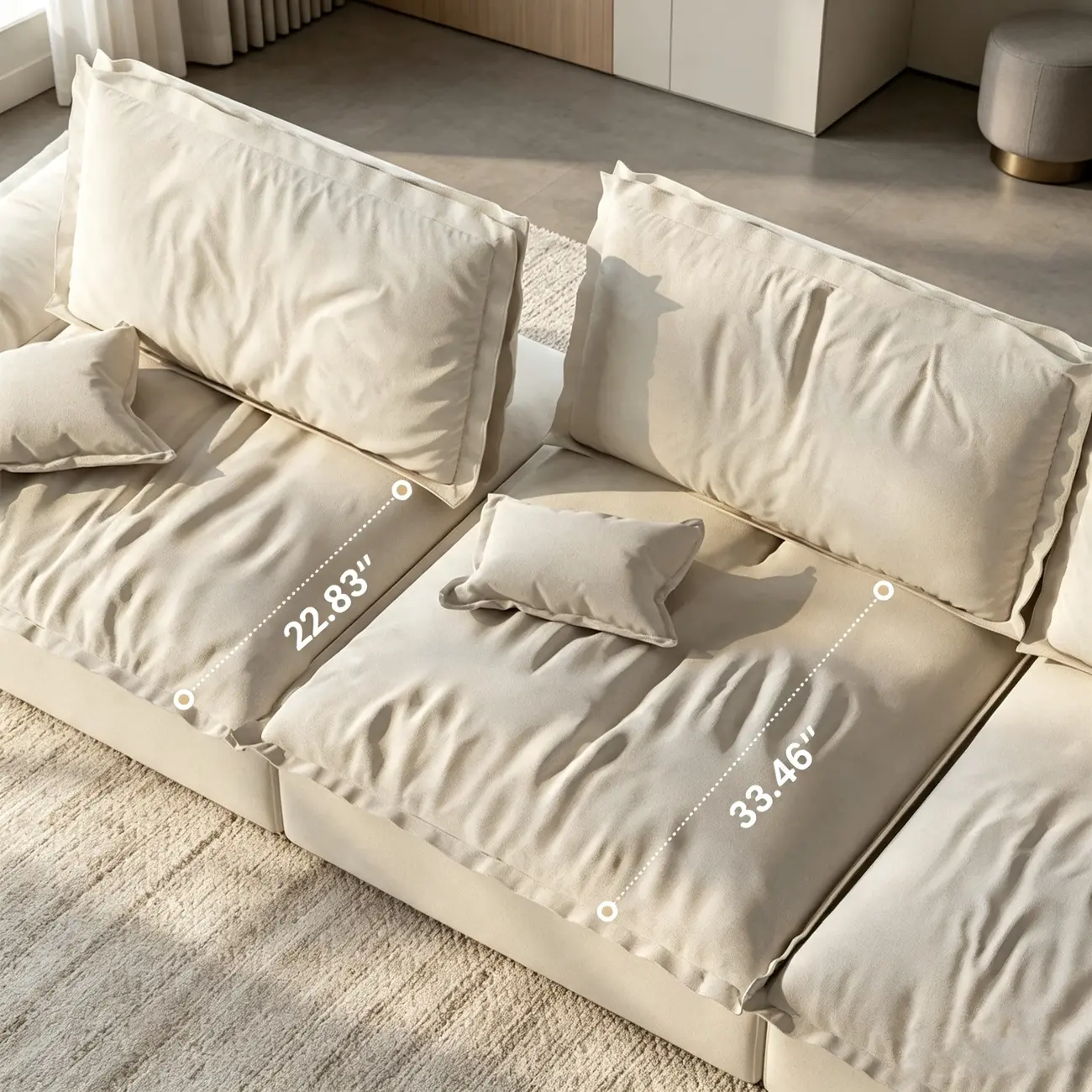 Beige Low-profile Cloud Sofa With Adjustable Backrest And Pillows Image - 6 | homeyfad