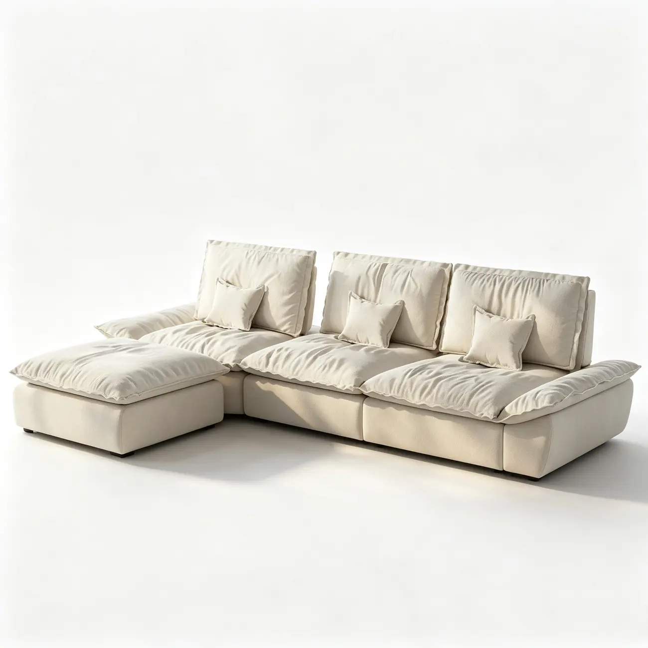 Beige Low-profile Cloud Sofa With Adjustable Backrest And Pillows Image - 22 | homeyfad
