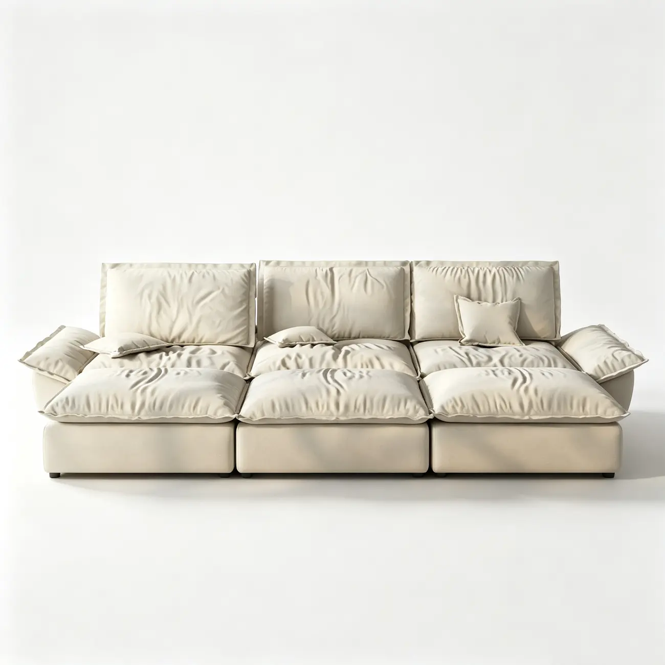 Beige Low-profile Cloud Sofa With Adjustable Backrest And Pillows Image - 21 | homeyfad