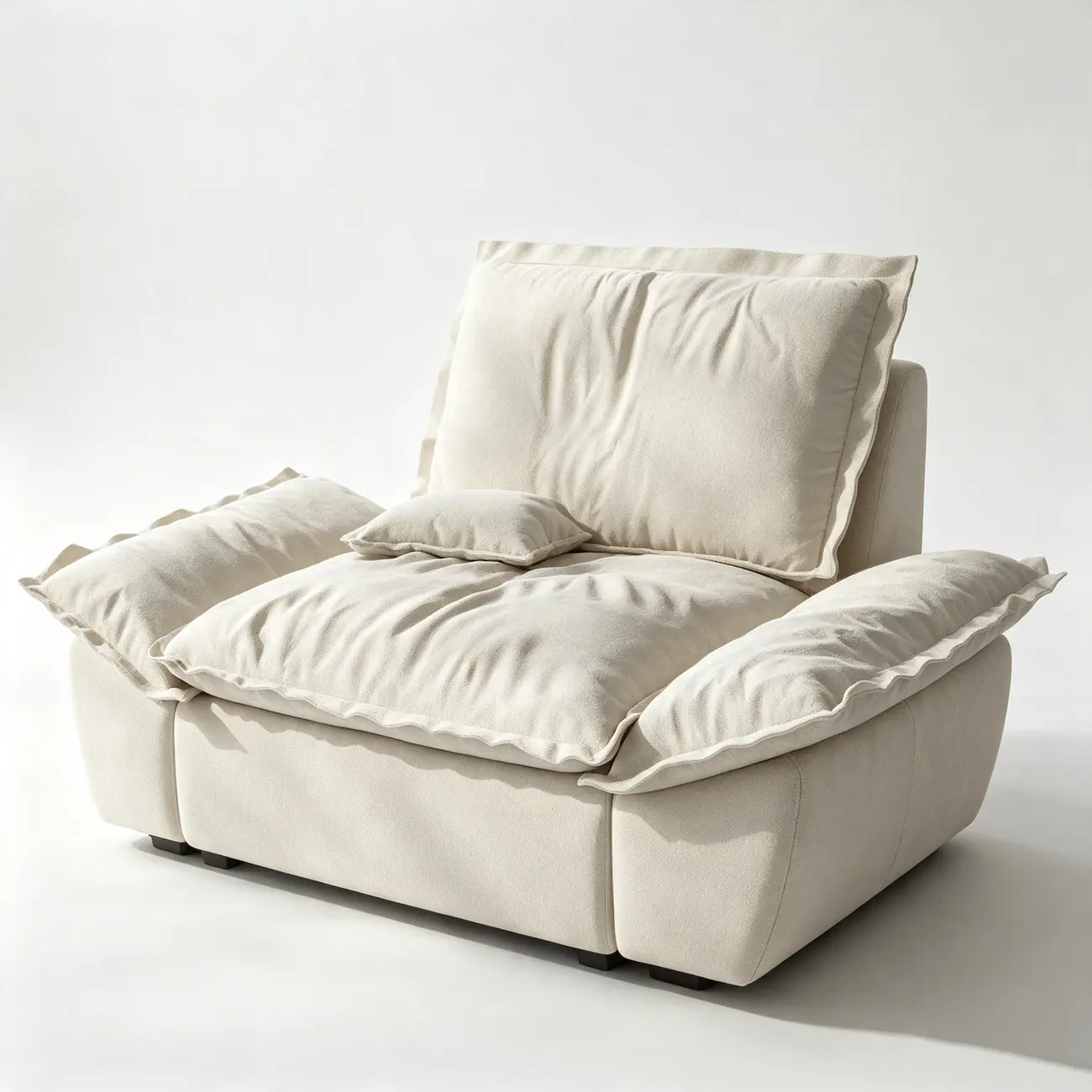 Beige Low-profile Cloud Sofa With Adjustable Backrest And Pillows Image - 24 | homeyfad