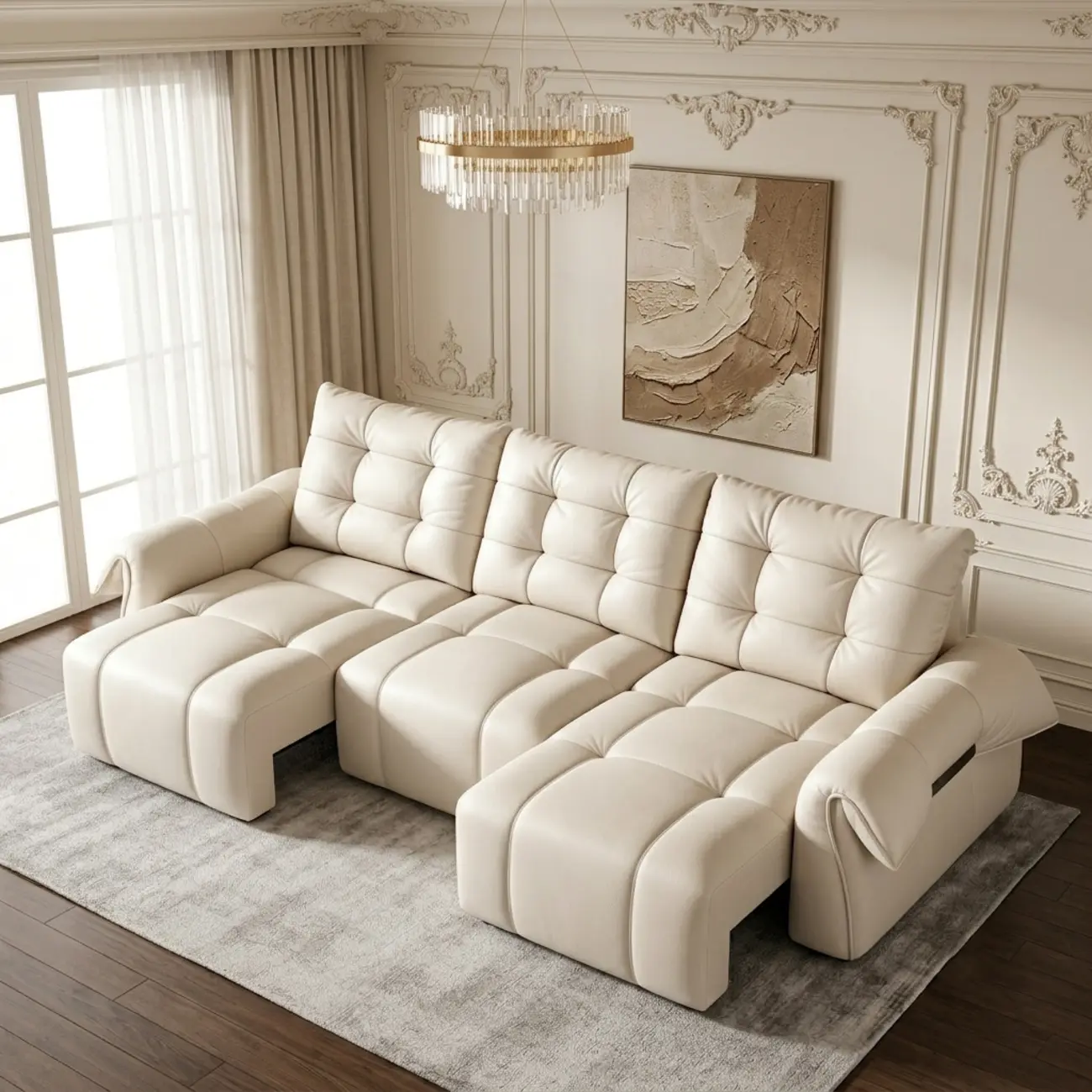 Modern Tufted Top-Grain Leather Power Sofa Bed with Extended Seat Depth Image - 2 | homeyfad