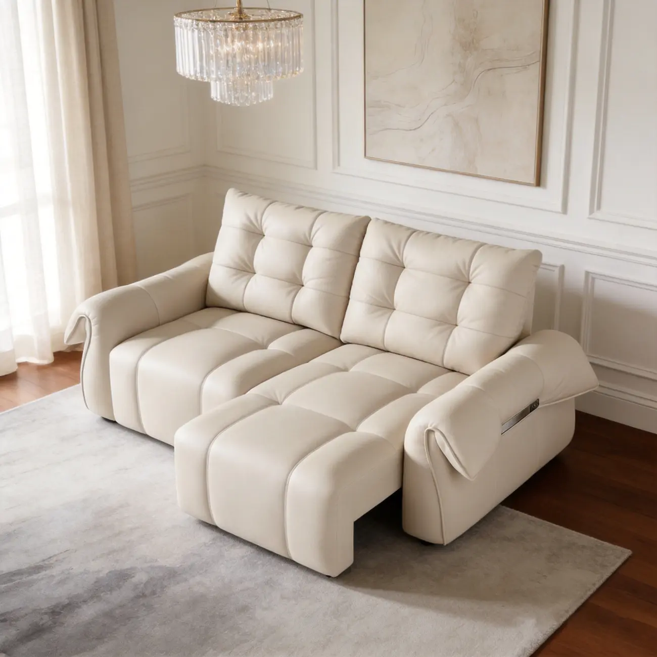 Modern Tufted Top-Grain Leather Power Sofa Bed with Extended Seat Depth Image - 1 | homeyfad