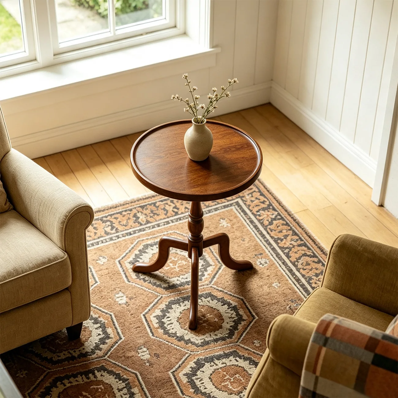 Solid Wood Round Tray Top End Table with Tripod Base for Living Room Image - 1 | homeyfad