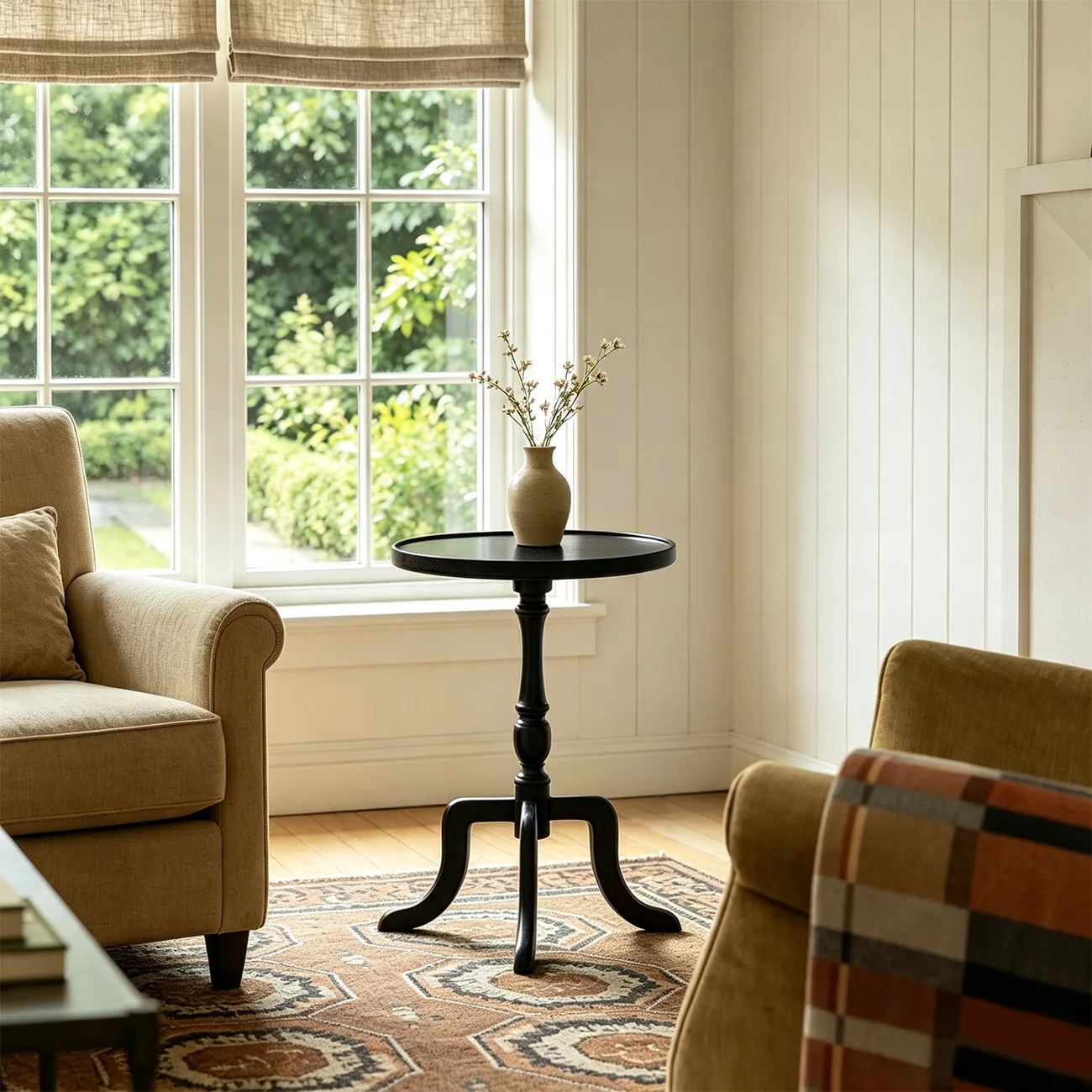 Solid Wood Round Tray Top End Table with Tripod Base for Living Room Image - 3 | homeyfad