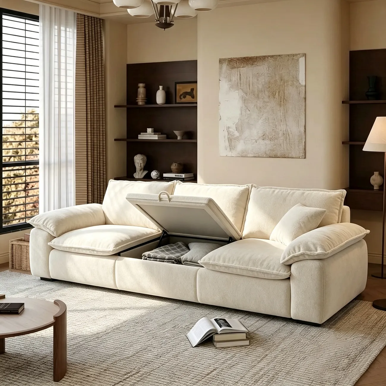 Living Room Modern Chenille Cloud Sectional Sofa With Hidden Storage Image - 10 | homeyfad