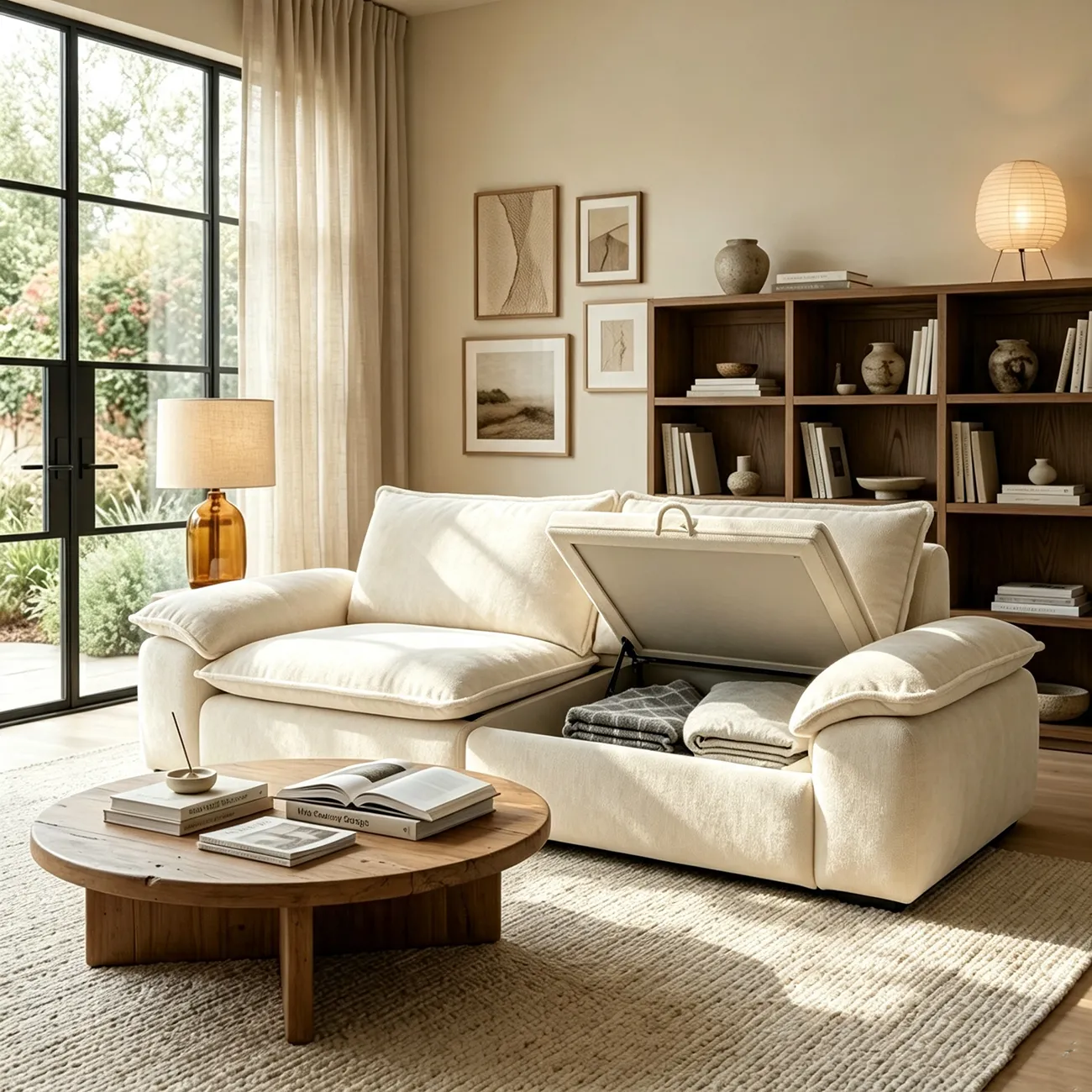 Living Room Modern Chenille Cloud Sectional Sofa With Hidden Storage Image - 11 | homeyfad