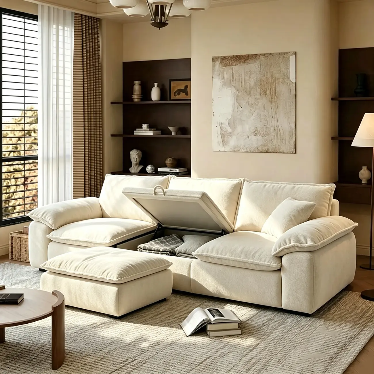 Living Room Modern Chenille Cloud Sectional Sofa With Hidden Storage Image - 1 | homeyfad
