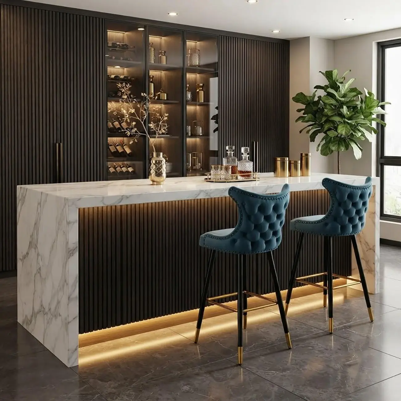 Velvet Upholstered Wingback Counter Height Bar Stools Image - 9 | homeyfad