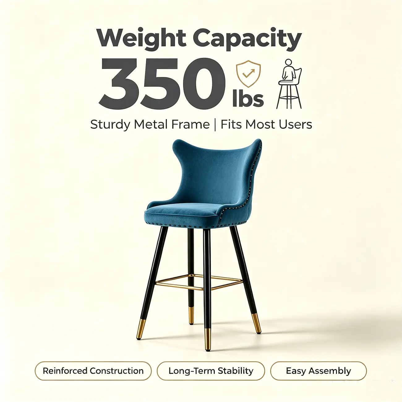 Velvet Upholstered Wingback Counter Height Bar Stools Image - 7 | homeyfad