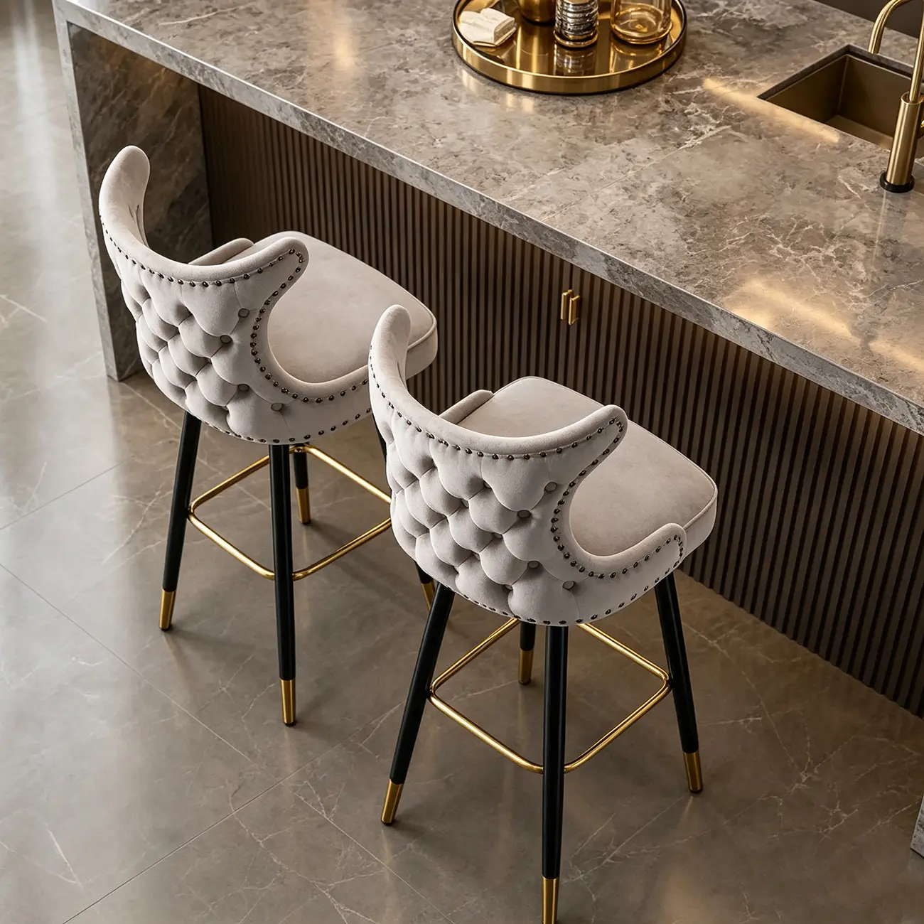 Velvet Upholstered Wingback Counter Height Bar Stools Image - 11 | homeyfad