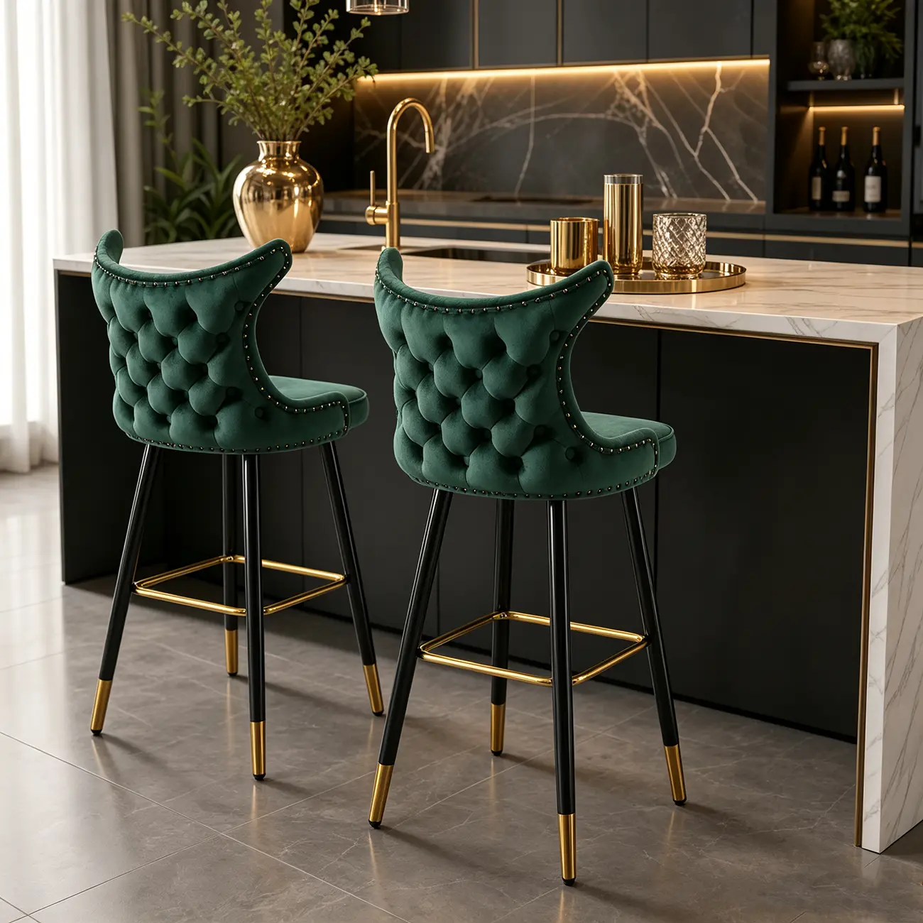 Velvet Upholstered Wingback Counter Height Bar Stools Image - 1 | homeyfad