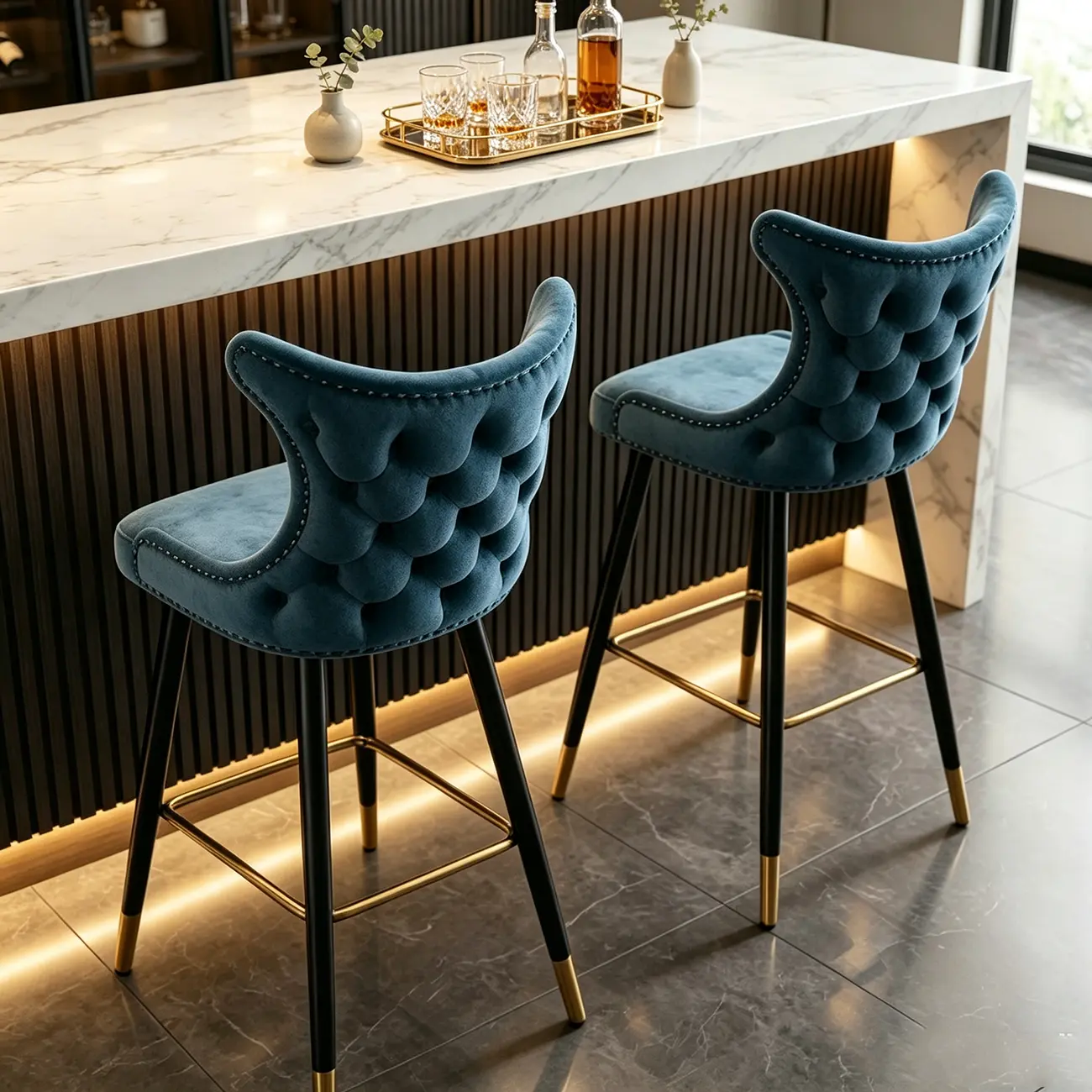 Velvet Upholstered Wingback Counter Height Bar Stools Image - 2 | homeyfad