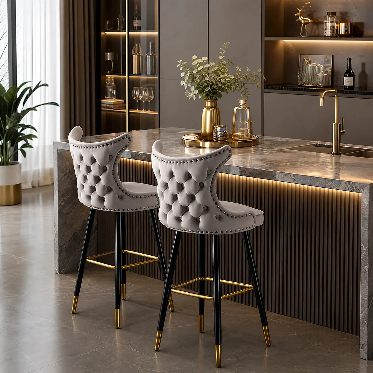 Velvet Upholstered Wingback Counter Height Bar Stools Image - 12 | homeyfad