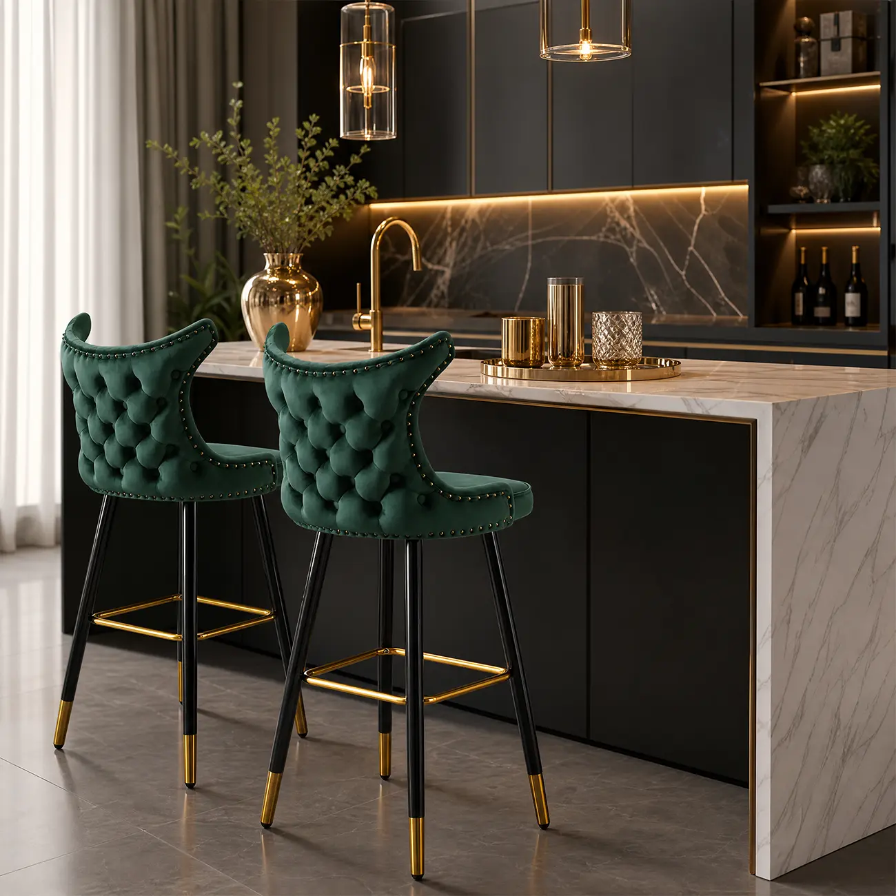 Velvet Upholstered Wingback Counter Height Bar Stools Image - 13 | homeyfad