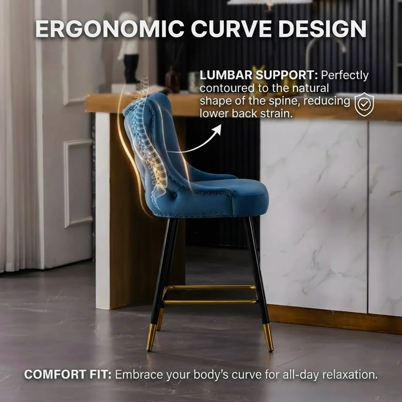 Velvet Upholstered Wingback Counter Height Bar Stools Image - 6 | homeyfad