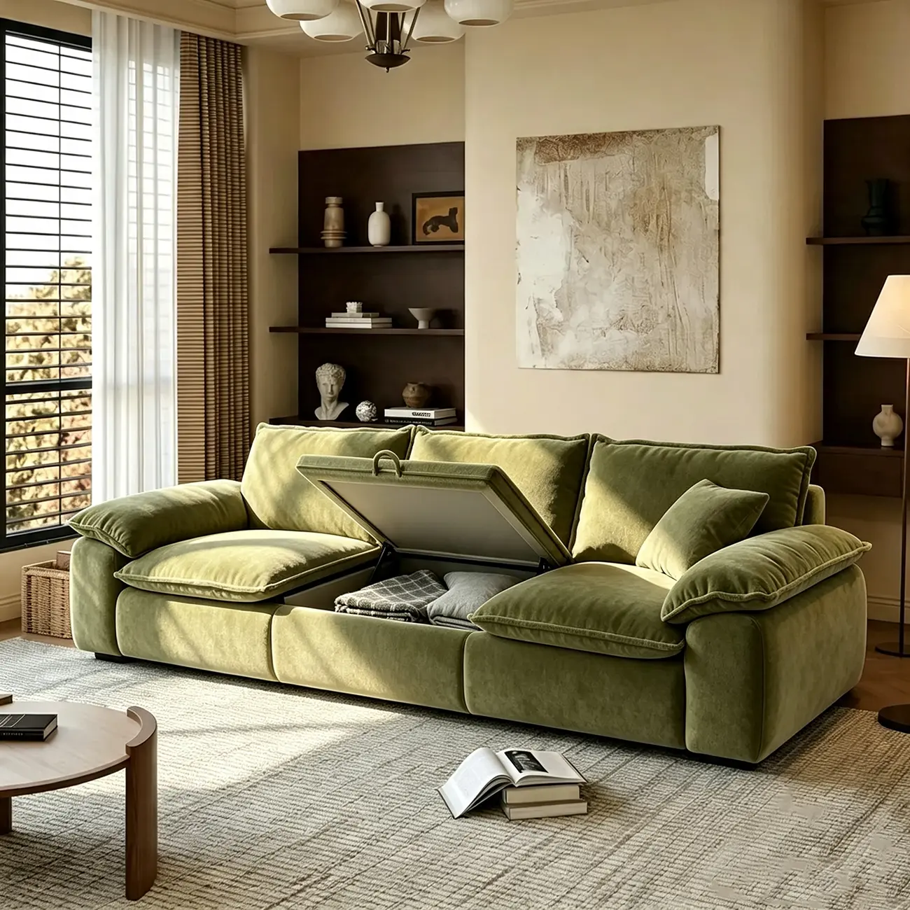 Living Room Modern Chenille Cloud Sectional Sofa With Hidden Storage Image - 15 | homeyfad