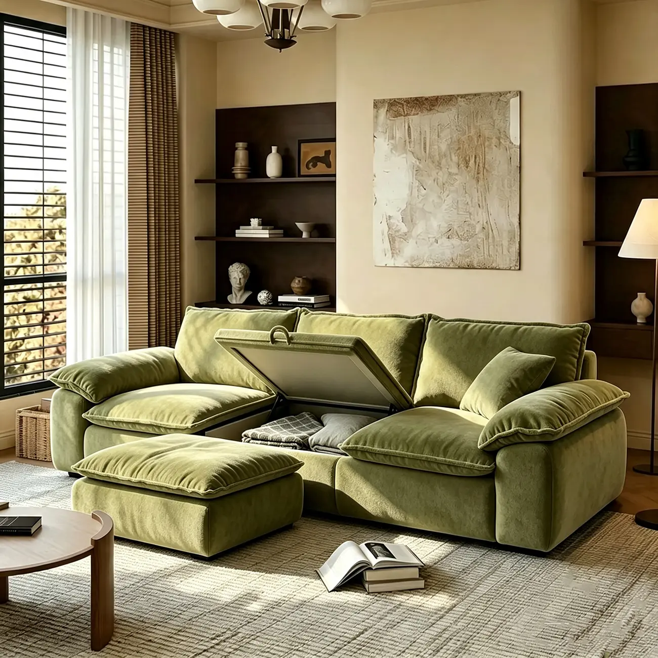 Living Room Modern Chenille Cloud Sectional Sofa With Hidden Storage Image - 14 | homeyfad