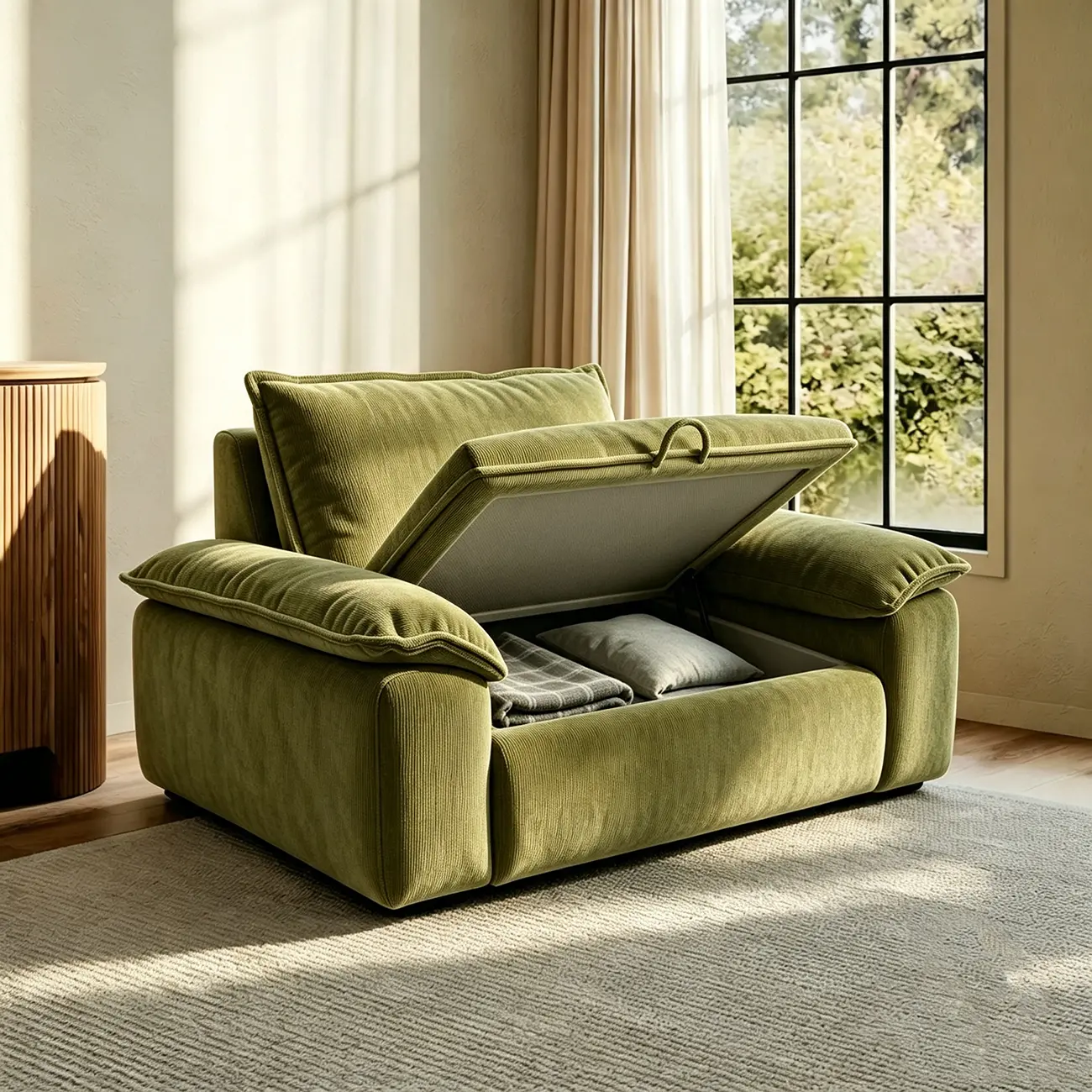 Living Room Modern Chenille Cloud Sectional Sofa With Hidden Storage Image - 17 | homeyfad