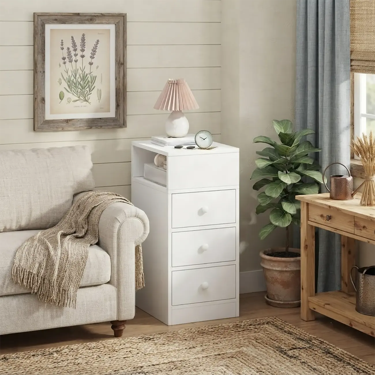 Wood Finish White Narrow Length Multi-Drawers Cabinet Image - 1 | homeyfad