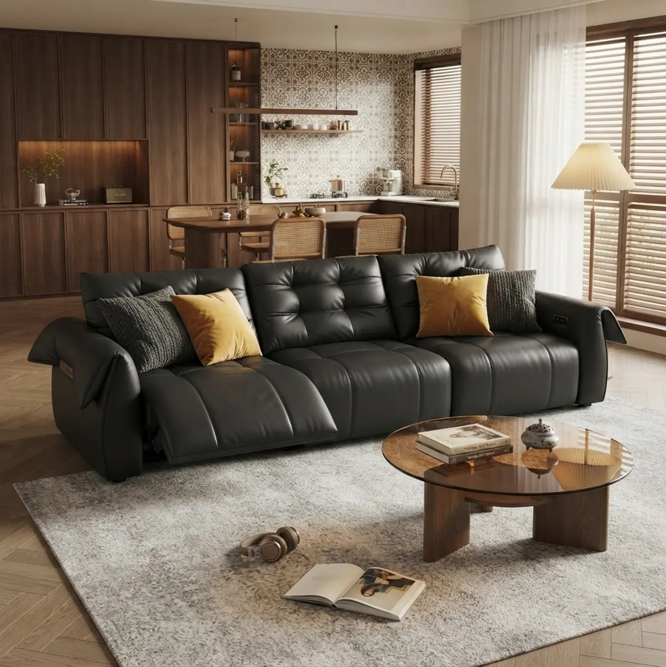 Modern Top-Grain Leather Power Reclining Sofa with Independent Footrest Control Image - 5 | homeyfad