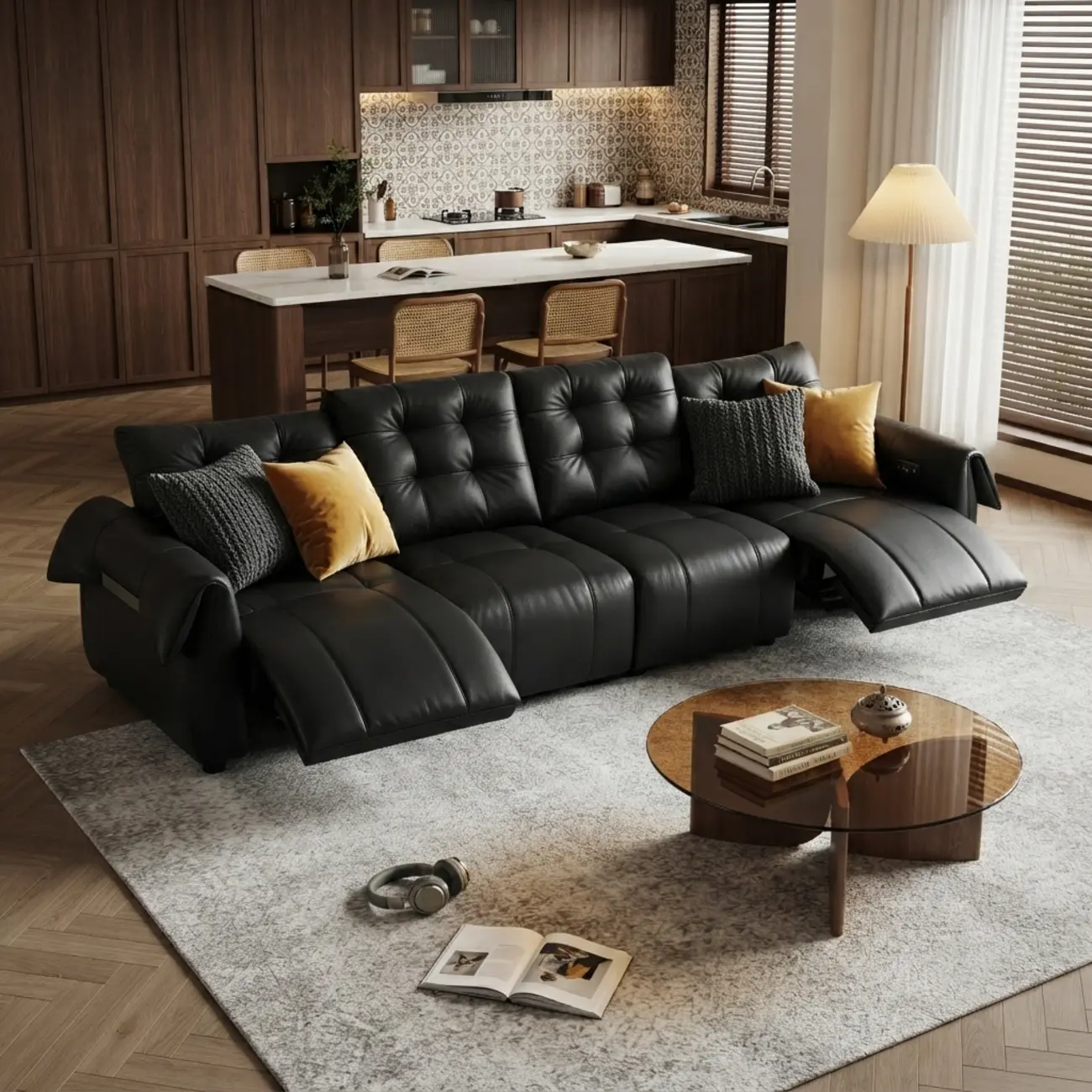 Modern Top-Grain Leather Power Reclining Sofa with Independent Footrest Control Image - 4 | homeyfad