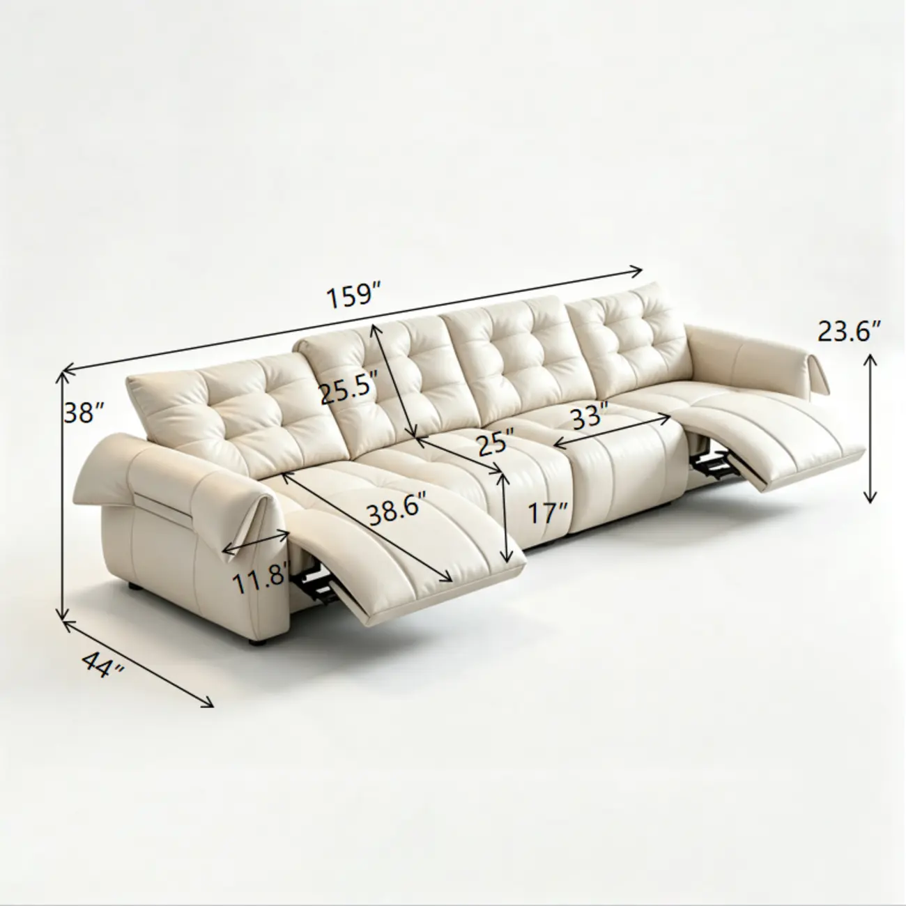 Modern Top-Grain Leather Power Reclining Sofa with Independent Footrest Control #size | homeyfad