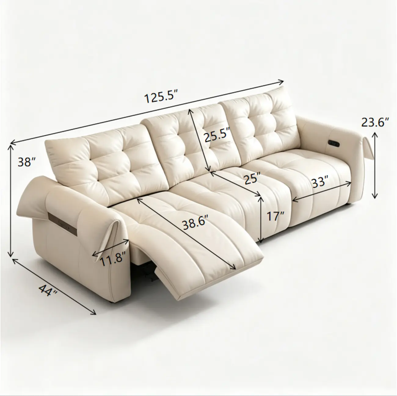Modern Top-Grain Leather Power Reclining Sofa with Independent Footrest Control Image - 12 | homeyfad