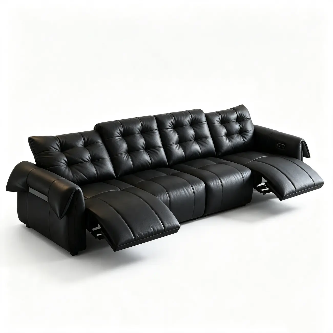 Modern Top-Grain Leather Power Reclining Sofa with Independent Footrest Control Image - 16 | homeyfad