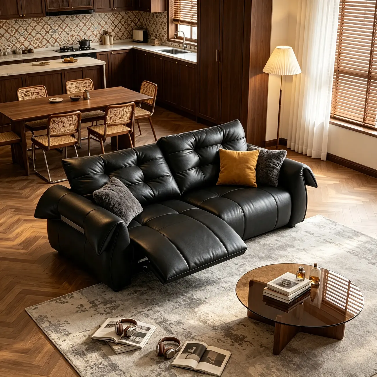 Modern Top-Grain Leather Power Reclining Sofa with Independent Footrest Control Image - 6 | homeyfad