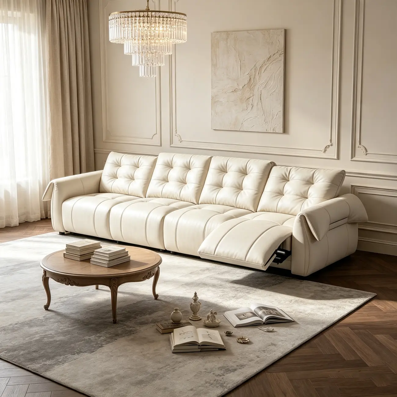 Modern Top-Grain Leather Power Reclining Sofa with Independent Footrest Control Image - 3 | homeyfad