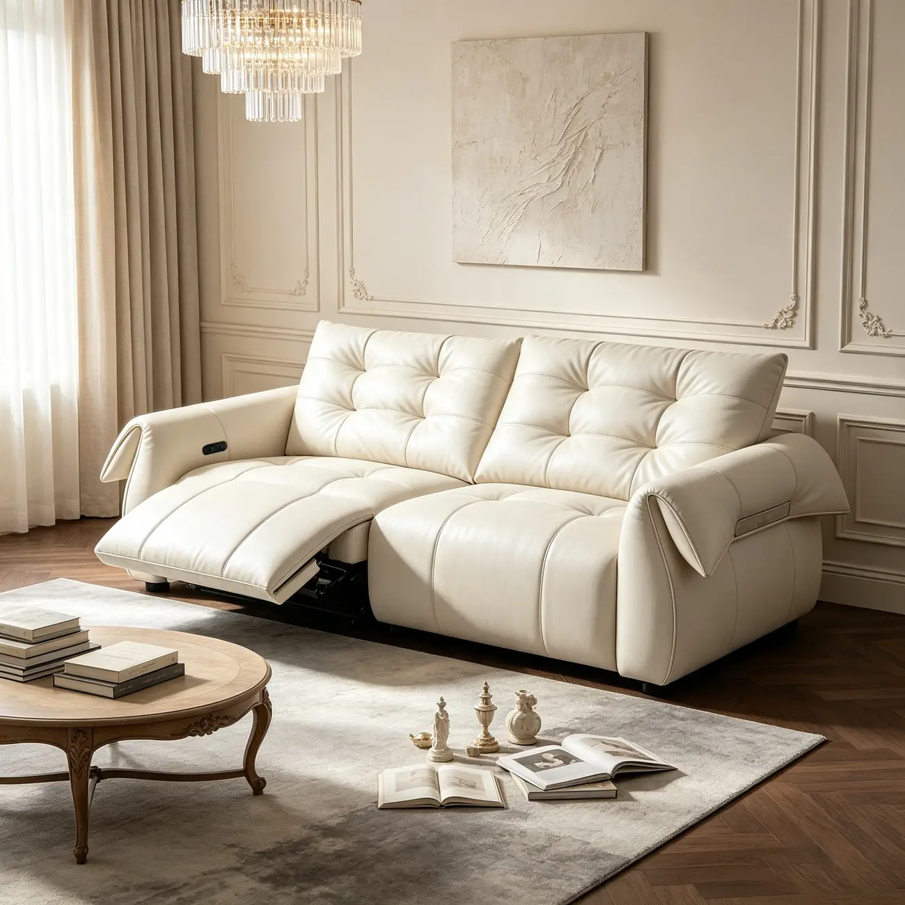 Modern Top-Grain Leather Power Reclining Sofa with Independent Footrest Control Image - 1 | homeyfad