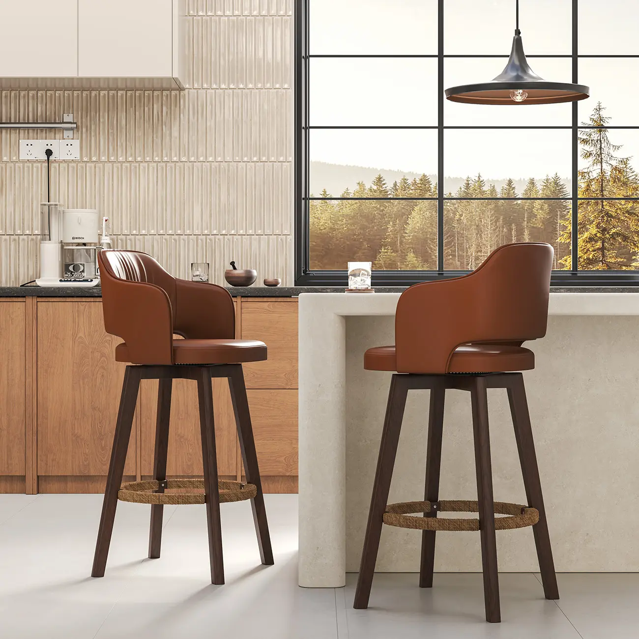 Swivel Faux Leather Counter & Bar Stool with Footrest Image - 2 | homeyfad