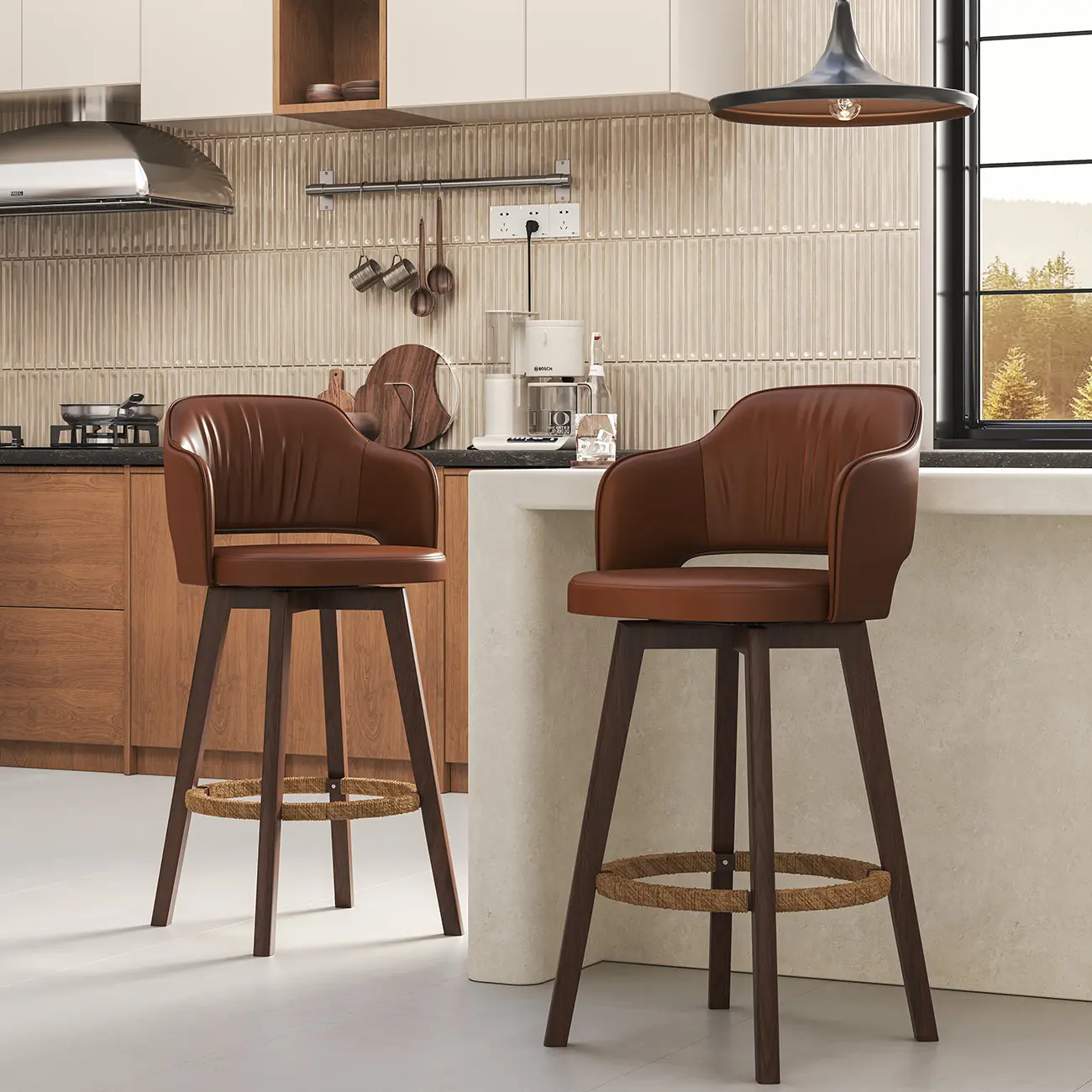 Swivel Faux Leather Counter & Bar Stool with Footrest Image - 1 | homeyfad