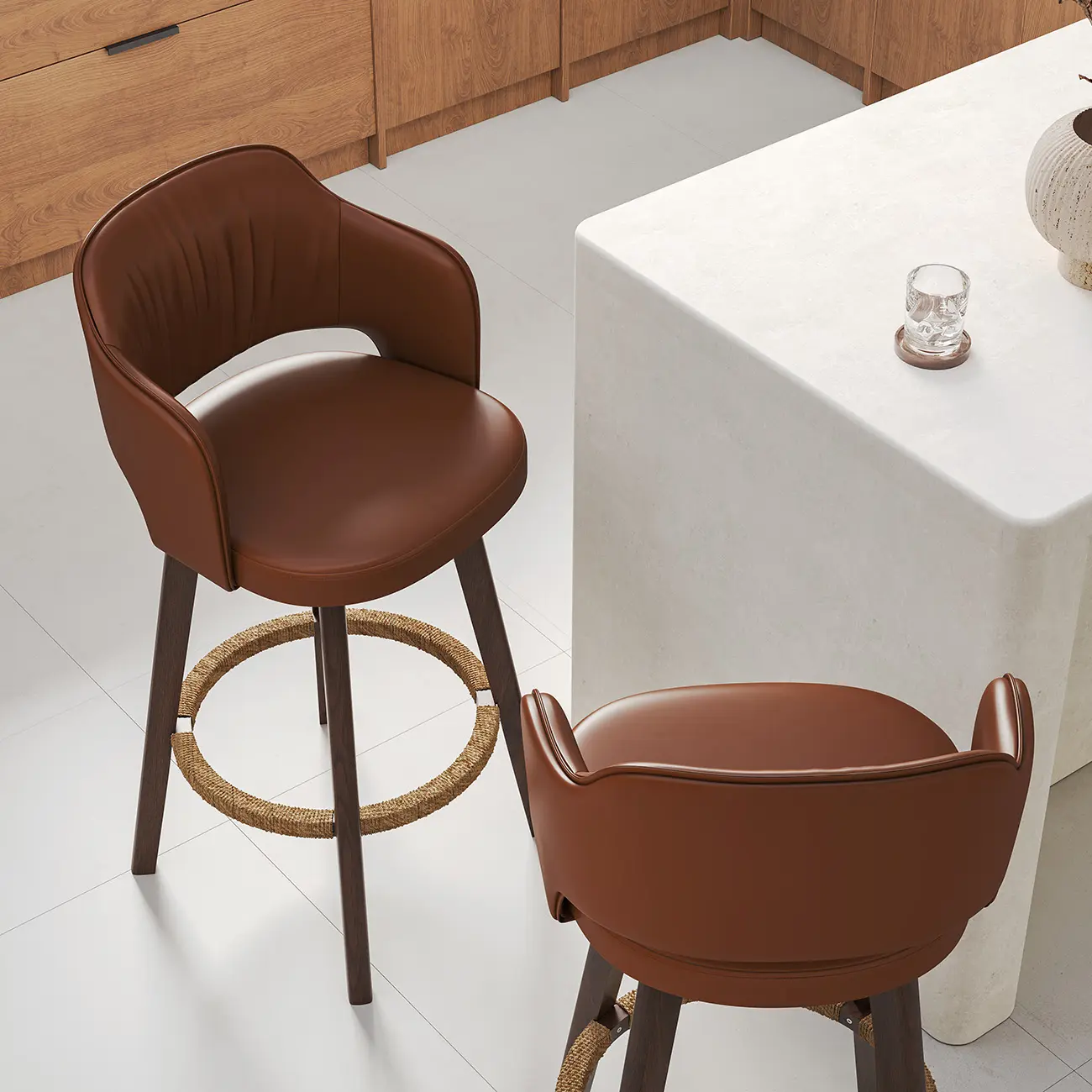 Swivel Faux Leather Counter & Bar Stool with Footrest Image - 3 | homeyfad