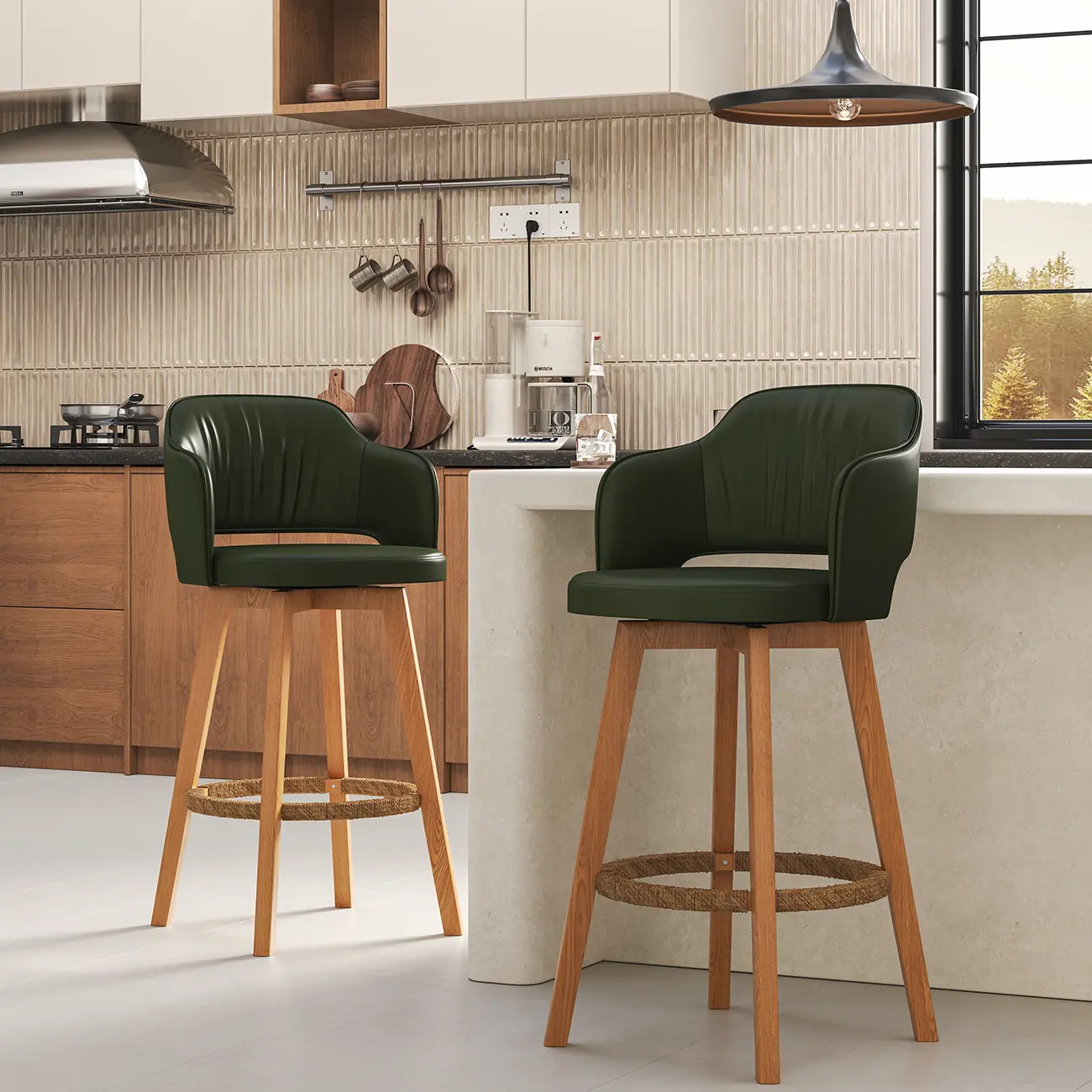 Swivel Faux Leather Counter & Bar Stool with Footrest Image - 5 | homeyfad