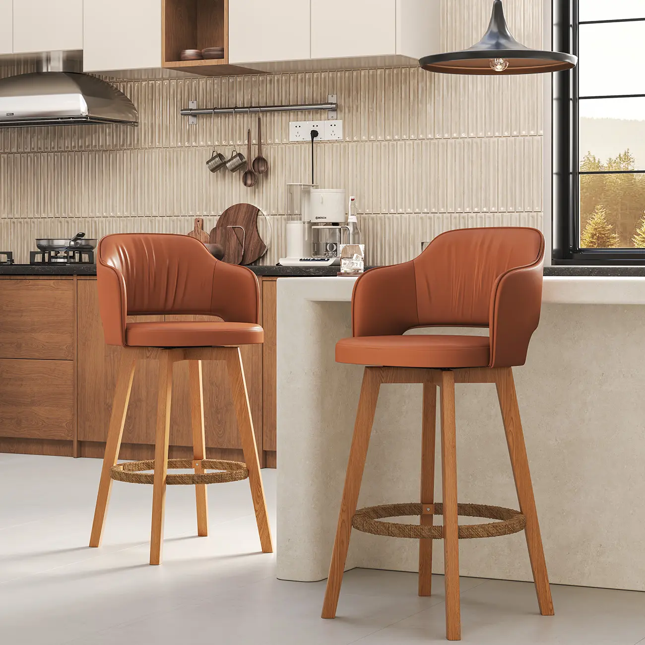 Swivel Faux Leather Counter & Bar Stool with Footrest Image - 11 | homeyfad