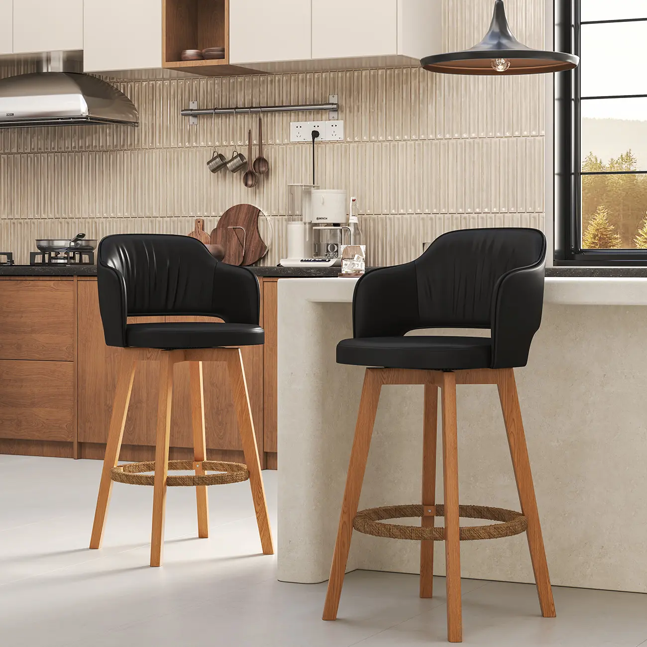 Swivel Faux Leather Counter & Bar Stool with Footrest Image - 13 | homeyfad