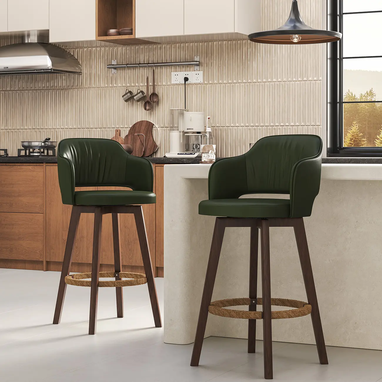 Swivel Faux Leather Counter & Bar Stool with Footrest Image - 9 | homeyfad