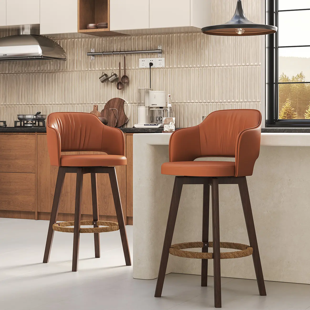 Swivel Faux Leather Counter & Bar Stool with Footrest Image - 10 | homeyfad