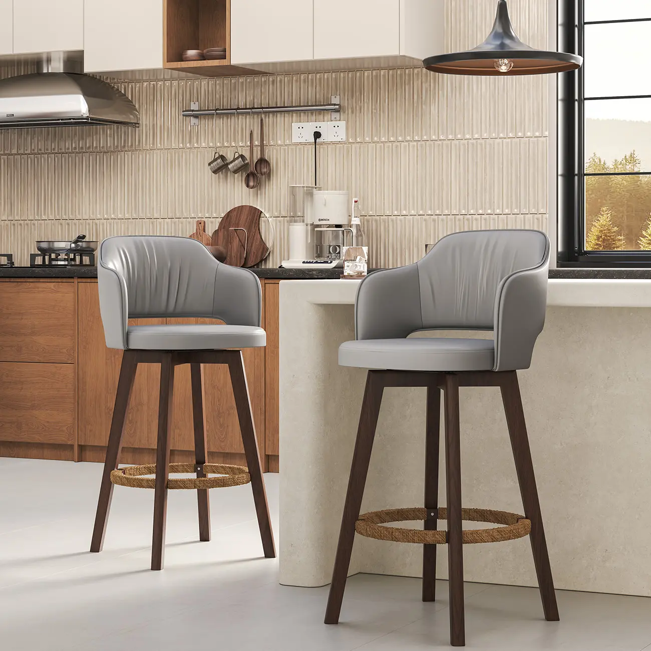 Swivel Faux Leather Counter & Bar Stool with Footrest Image - 8 | homeyfad