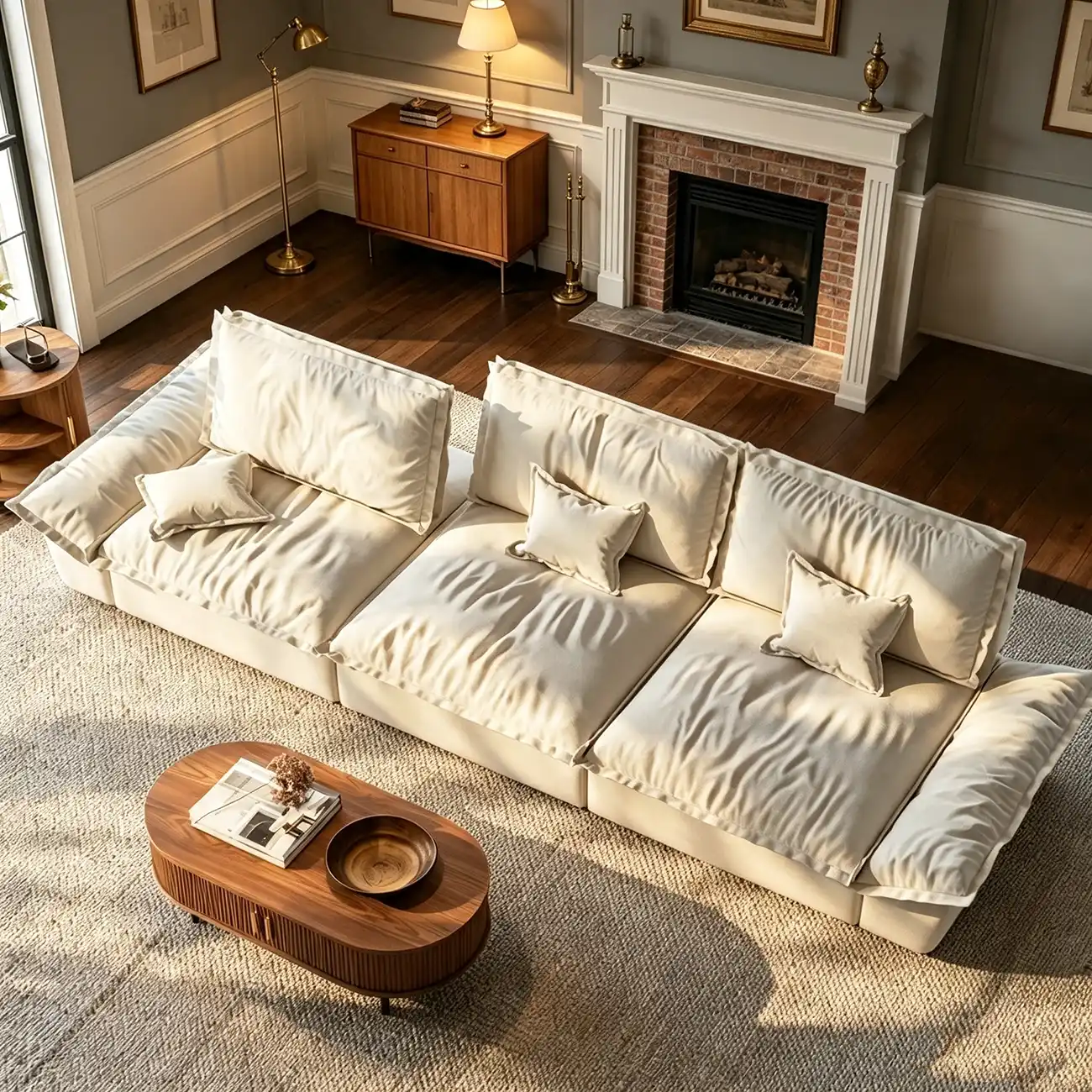 Beige Low-profile Cloud Sofa With Adjustable Backrest And Pillows Image - 9 | homeyfad