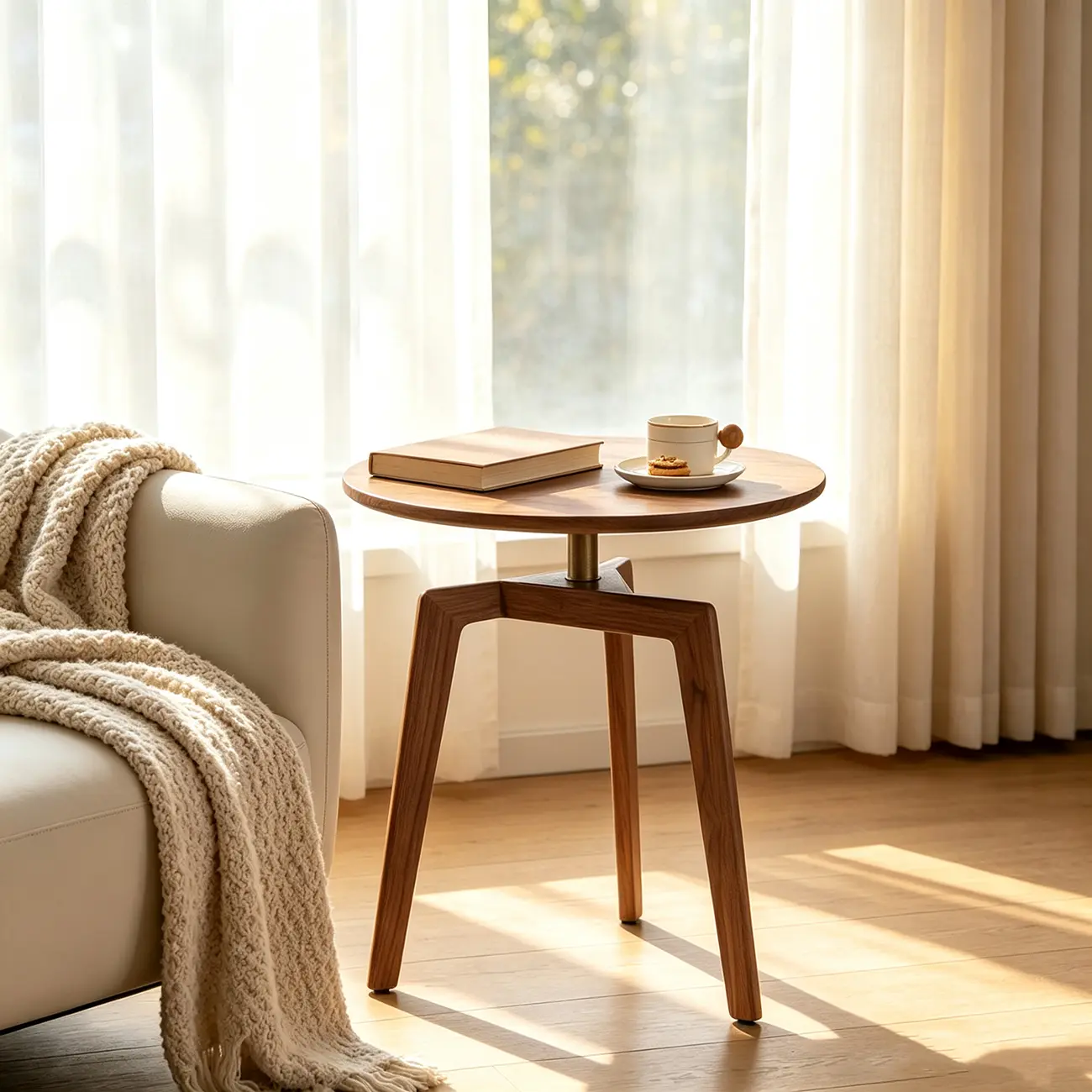 Minimalist Walnut Solid Wood Round Side Table Three-leg Design Image - 3 | homeyfad